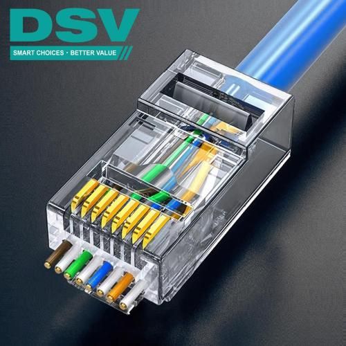 DSV RJ45コネクタ CAT6/5E/5 対応 貫通式 UTP用 金メッキ LANプラグ（100個入り）